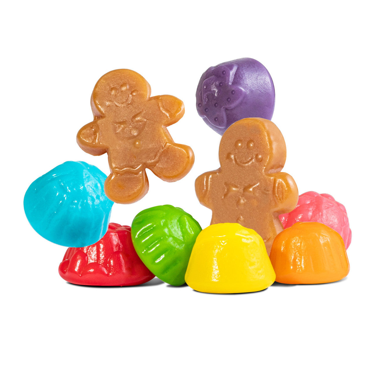 Celebrate the holiday season with a whimsical twist on a classic! Our Jolly Gingerbread Gummies bring the joy of gingerbread men to life in soft, chewy gummy form. Each adorable gingerbread man is decked out with bright gumdrop “buttons” in an assortment of mouth-watering flavors, like Blue Raspberry, Grape, Lemon, Orange, Strawberry, Cherry, and Green Apple. Bursting with fruity goodness, these gummies make the perfect stocking stuffer, holiday treat, or festive addition to your candy jar!   6oz bag.