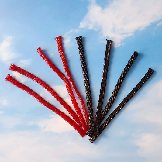 Take a daring twist down the licorice lane with these flavor-packed 4 oz bags. 
Available in traditional Black Licorice or Red Strawberry flavors.