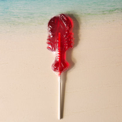 This red lobster hard candy lollipop is flavored cherry for a sweet treat!