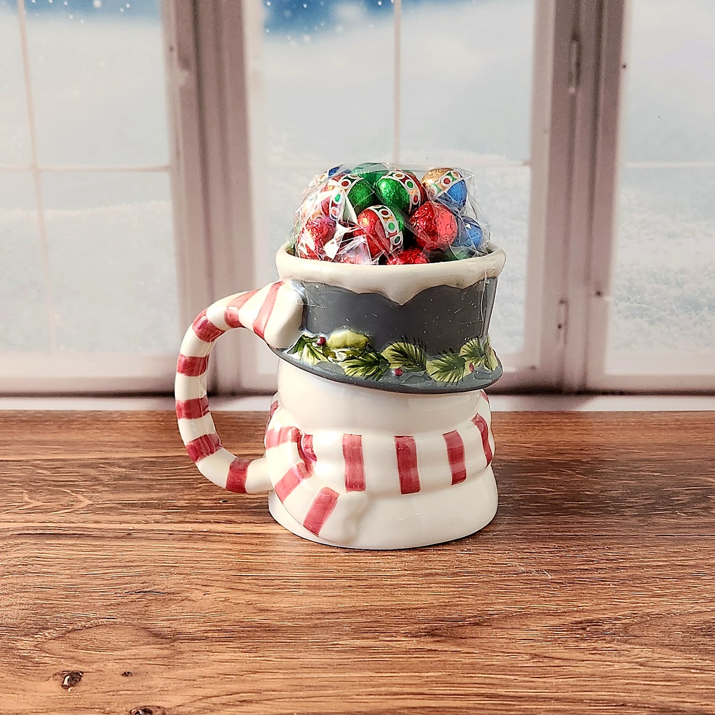 Merry and Bright Snowman Mug with Chocolate