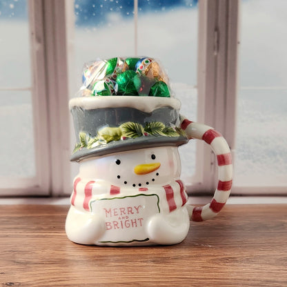 Merry and Bright Snowman Mug with Chocolate