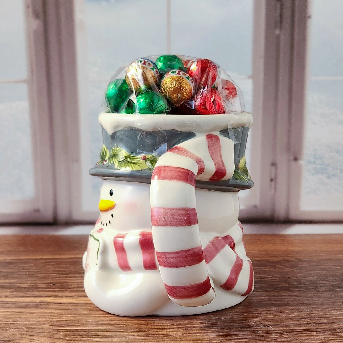 Merry and Bright Snowman Mug with Chocolate