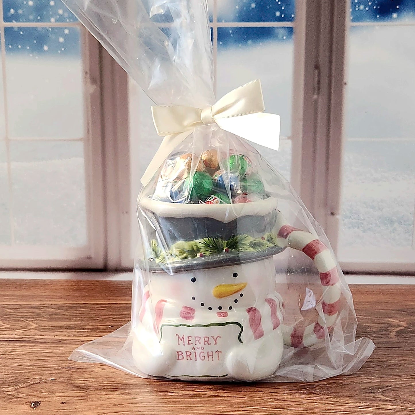 Merry and Bright Snowman Mug with Chocolate