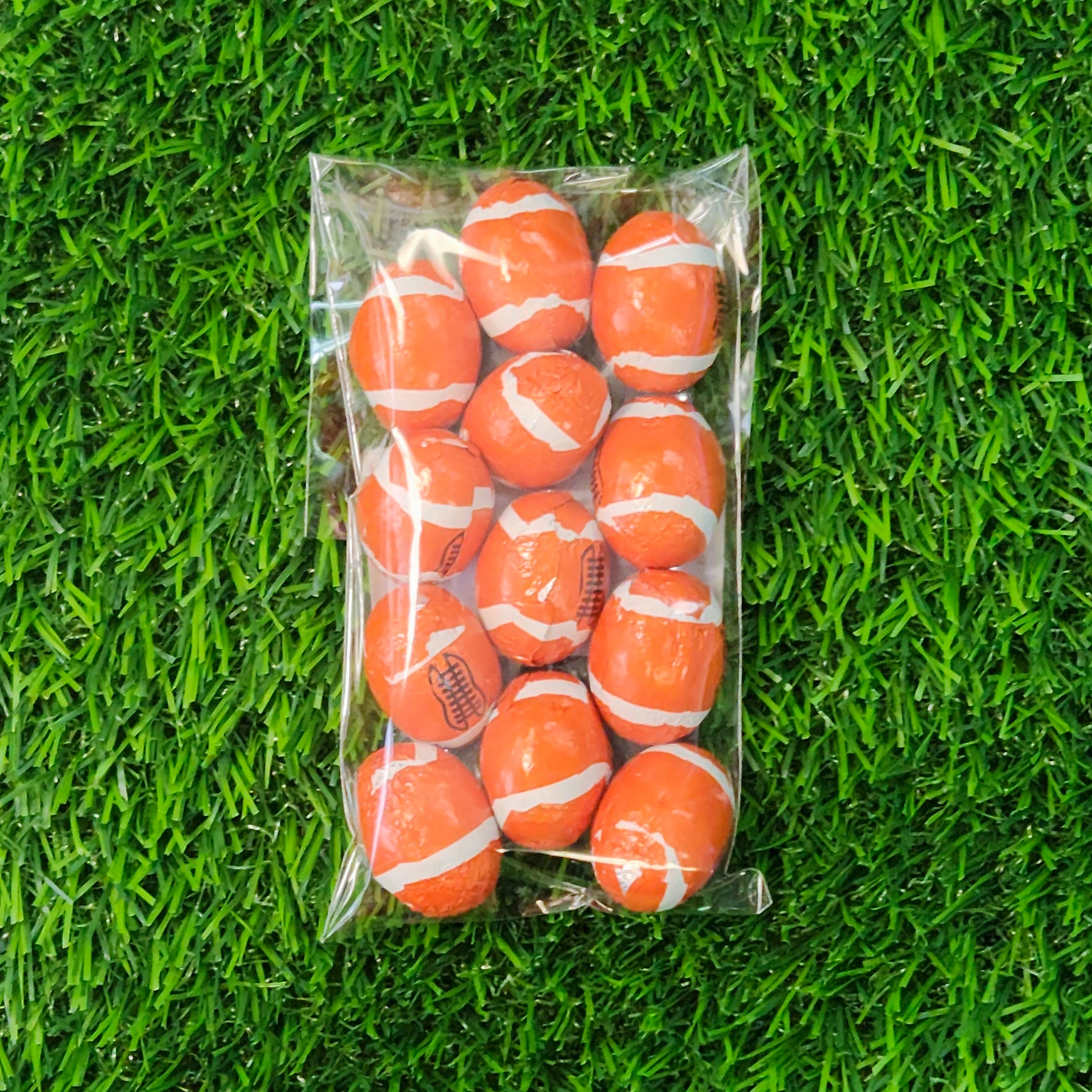 Milk Chocolate foiled footballs.
12 count bag.