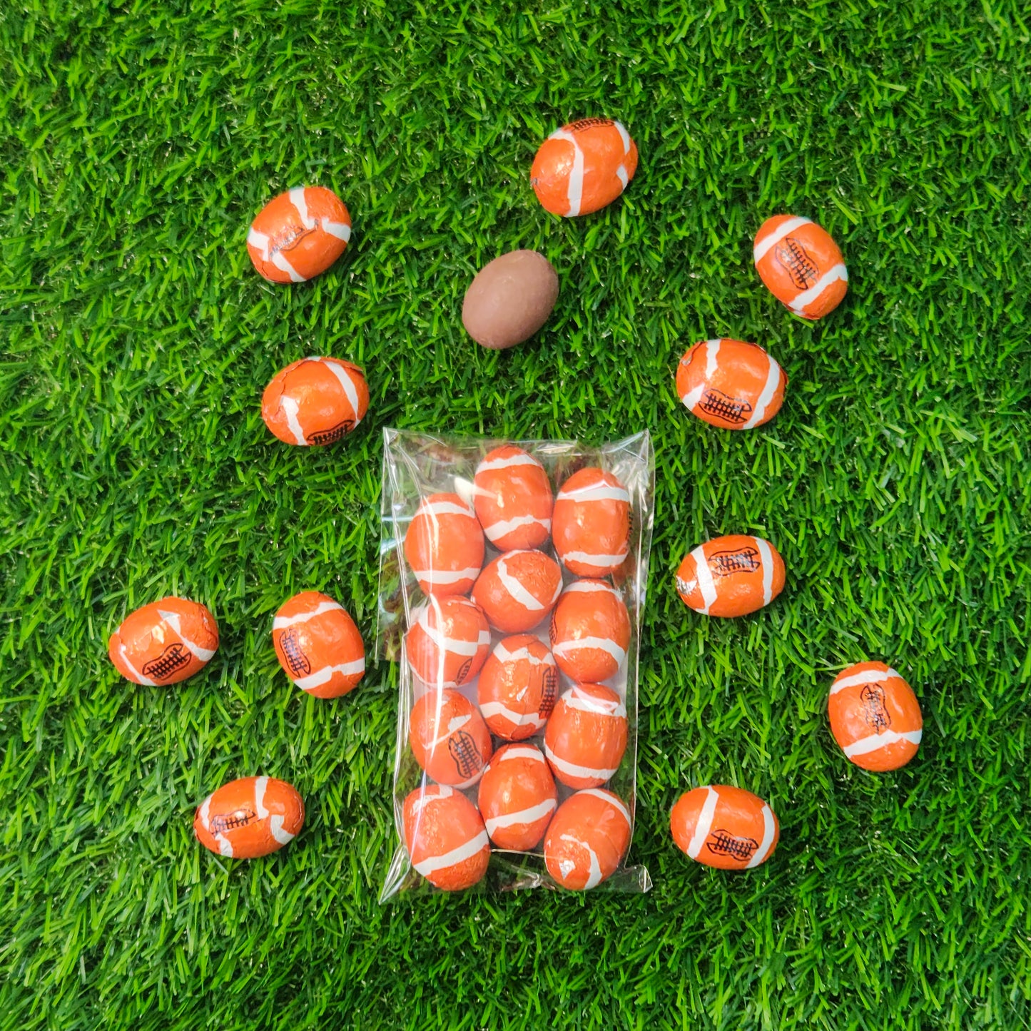 Milk Chocolate foiled footballs.
12 Count bag