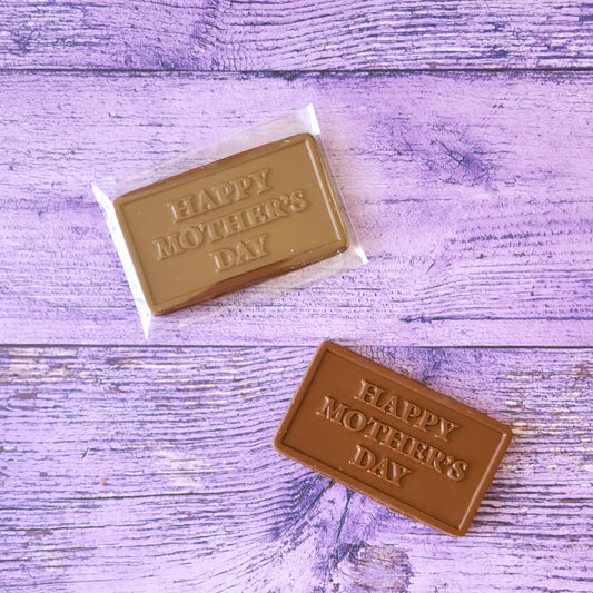 Individually wrapped Milk Chocolate cards that say Happy Mothers Day