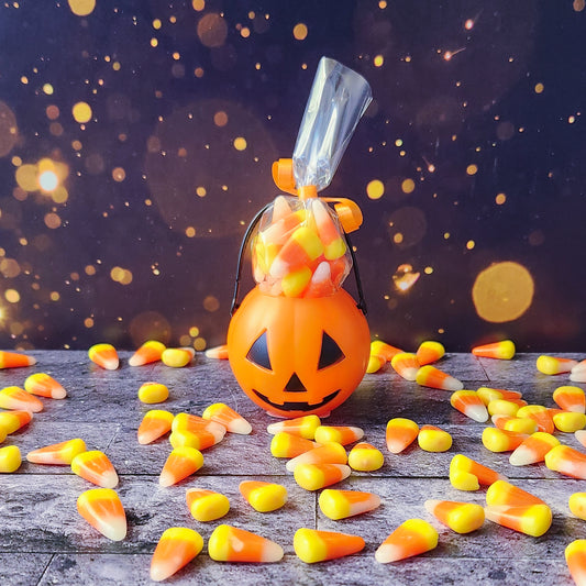 This adorable little pumpkin is filled with 2 ounces of candy corn.