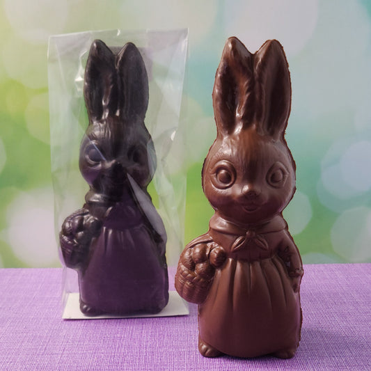 Mrs. Bunny - Semi solid 3D Chocolate bunny.  Available in milk or dark chocolate.
