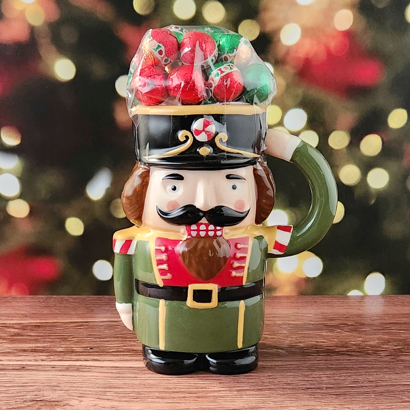 Nutcracker Mug Filled with Milk Chocolate Foiled Ornaments