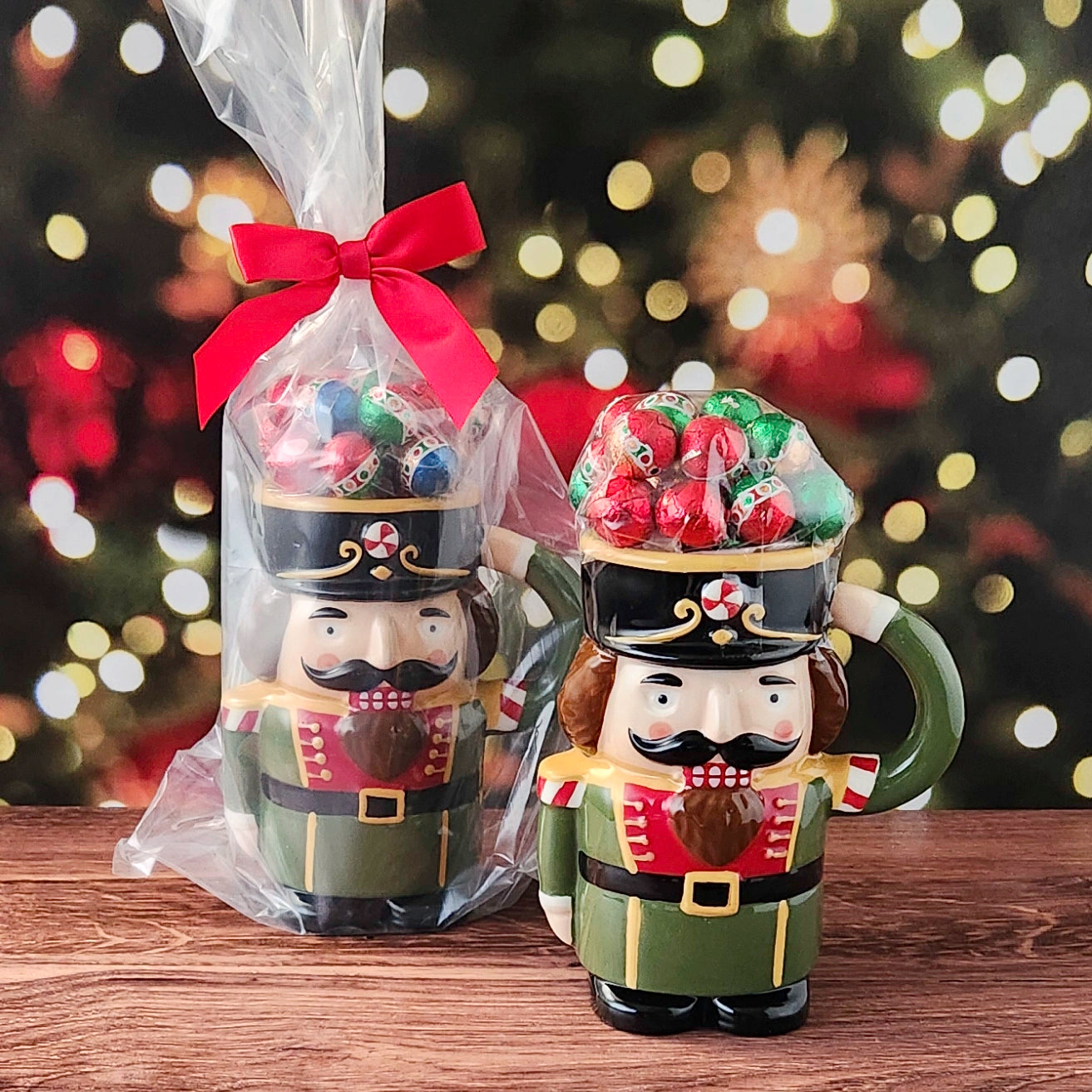 Nutcracker Mug Filled with Milk Chocolate Foiled Ornaments