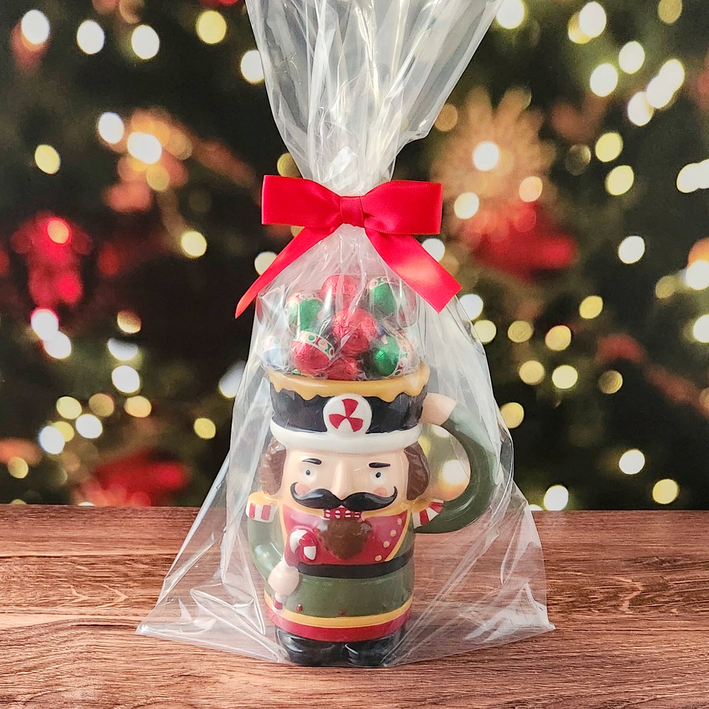 Nutcracker Mug Filled with Milk Chocolate Foiled Ornaments