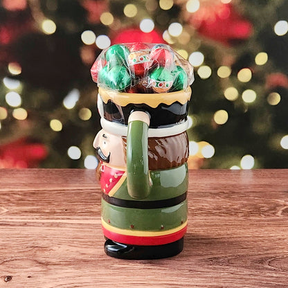 Nutcracker Mug Filled with Milk Chocolate Foiled Ornaments