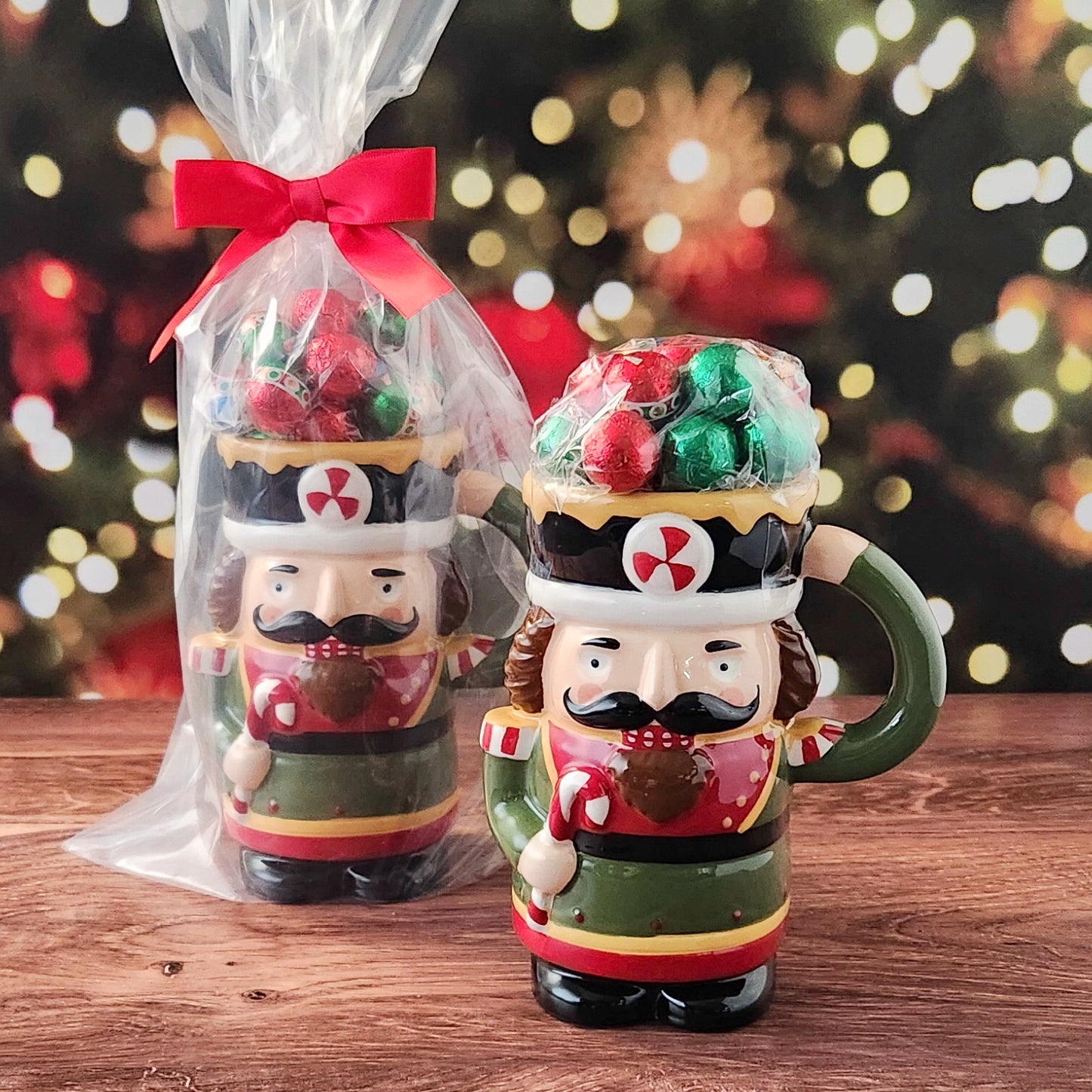Nutcracker Mug Filled with Milk Chocolate Foiled Ornaments