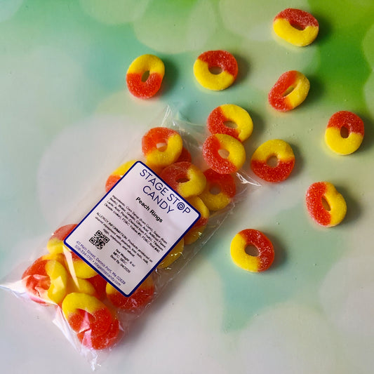Enjoy the perfect blend of sweet and tangy flavors with our 6-ounce bag of Gummi Peach Rings, ideal for on-the-go snacking or sharing with friends.