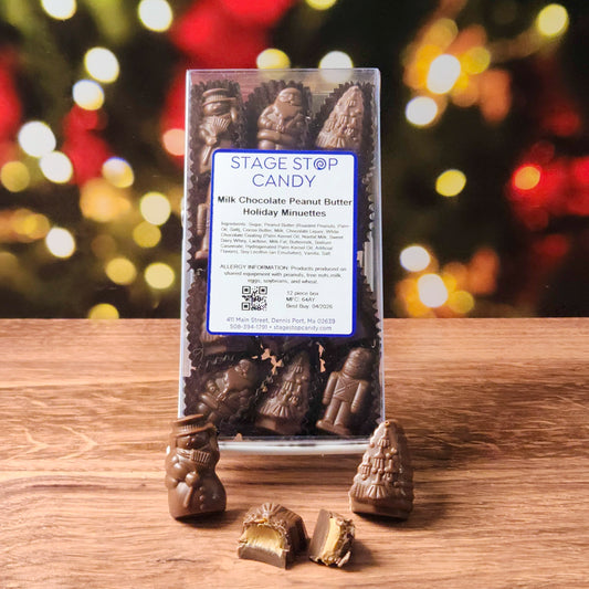 Treat yourself or someone special to our Milk Chocolate Peanut Butter Holiday Minuettes! These delightful treats combine creamy peanut butter with rich, smooth milk chocolate for the ultimate holiday indulgence. Perfectly sized for snacking, each box contains 12 bite-sized minuettes, making them a great gift or a festive addition to your dessert spread.