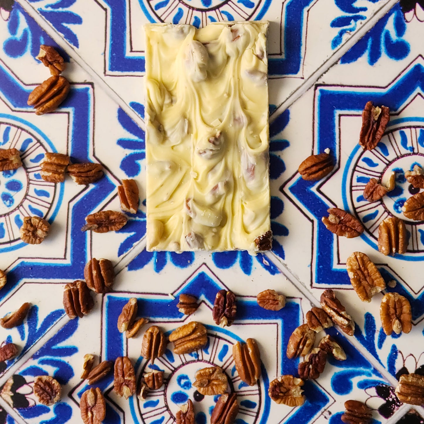 Sweet white chocolate mixes with crunchy pecans for an irresistible snack!