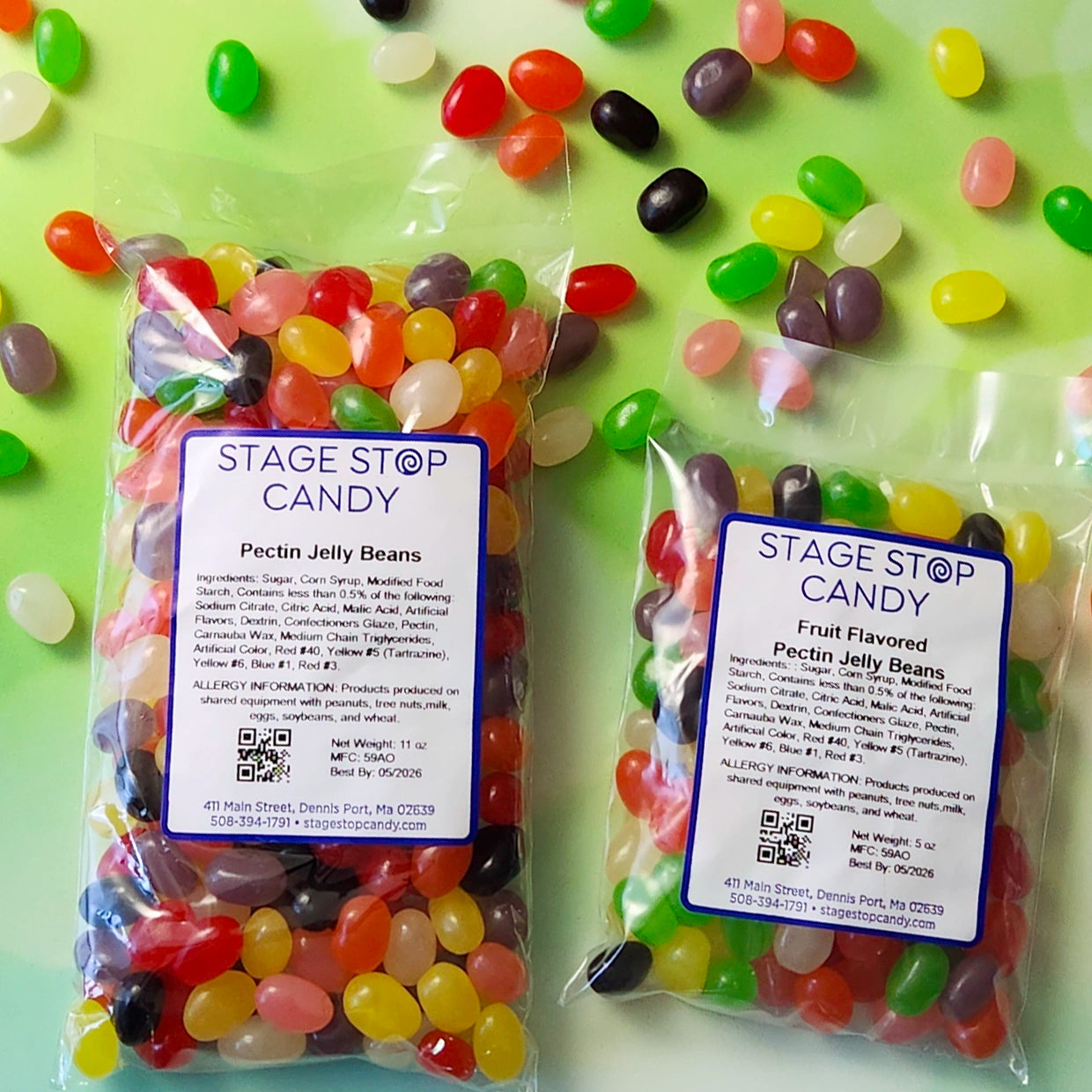 These classic Pectin Fruit Flavored Jelly Beans are a crowd favorite! Available in a 11 ounce or 5 ounce bag.