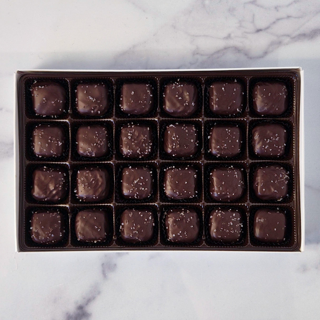 24 Piece box of Dark Chocolate Sea Salt Caramels