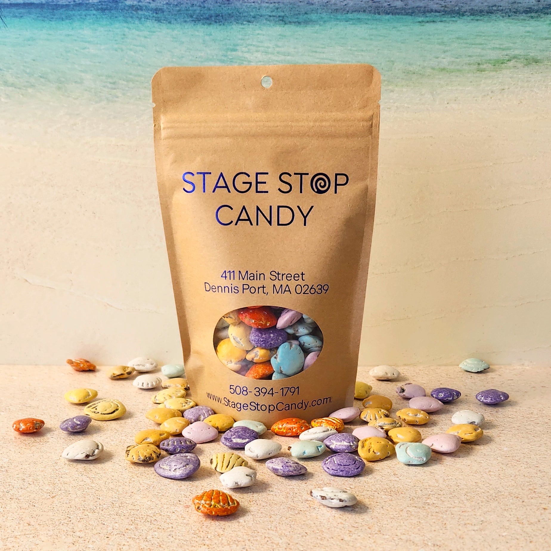 Multi-colored sea shells made with milk chocolate and a candy coating. What a delicious beach themed treat.

Packed in a 6 ounce bag.