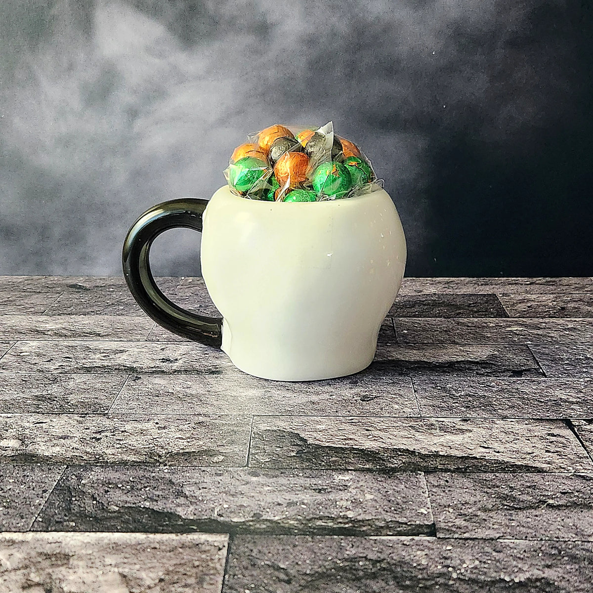 Grinning Skull Halloween Gift Mug with Chocolate