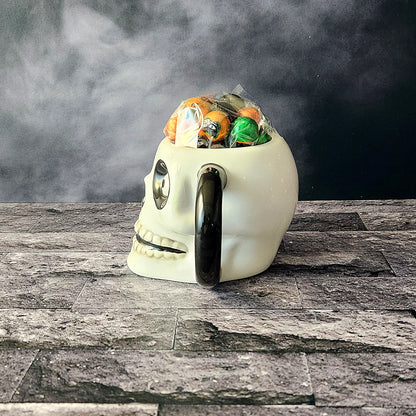 Grinning Skull Halloween Gift Mug with Chocolate