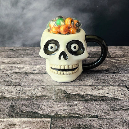 Grinning Skull Halloween Gift Mug with Chocolate