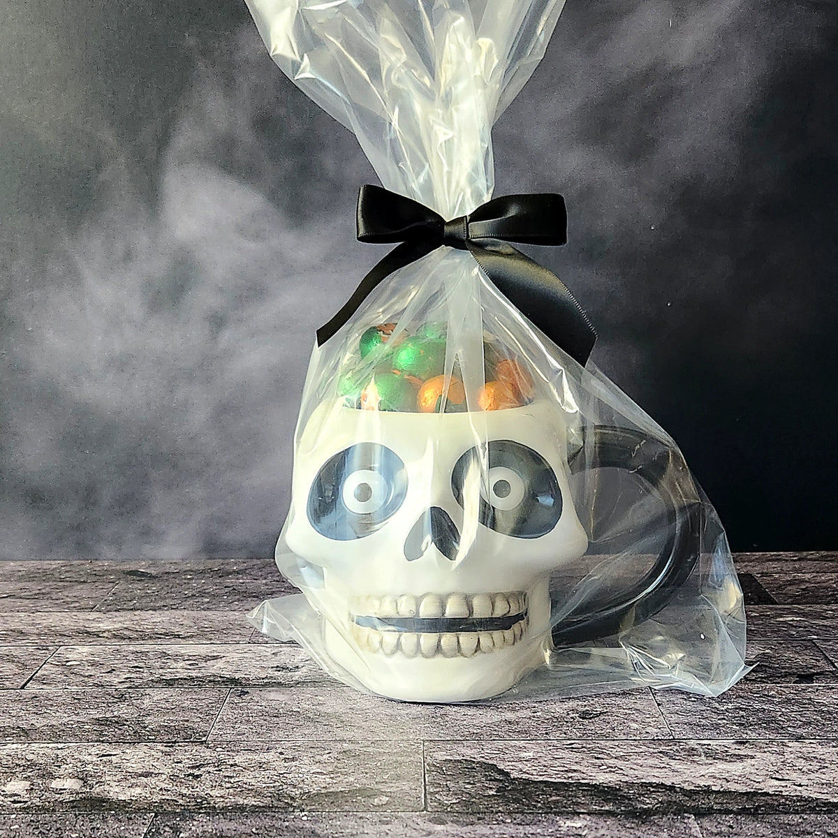 Grinning Skull Halloween Gift Mug with Chocolate