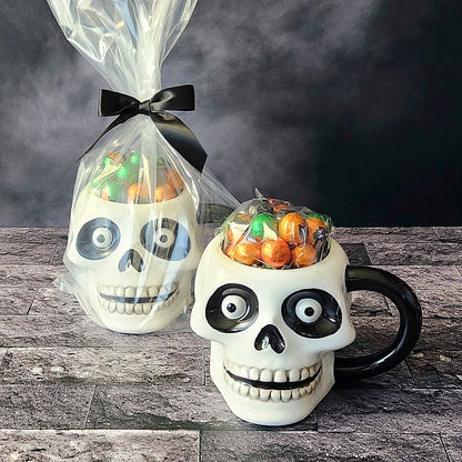 Grinning Skull Halloween Gift Mug with Chocolate