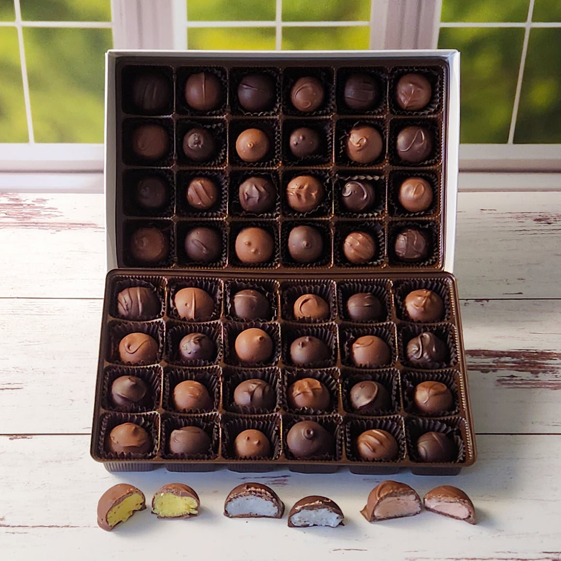 This large candy assortment features 48 pieces of our milk and dark chocolate soft center creams. Perfect for sharing at parties or bringing to the office for everyone to enjoy.