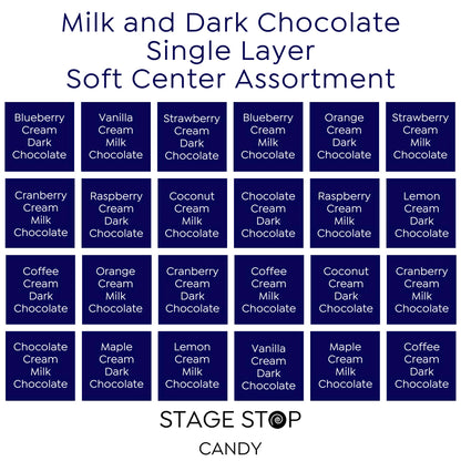 Milk and Dark Chocolate Single Layer Soft Center Assortment flavor guide