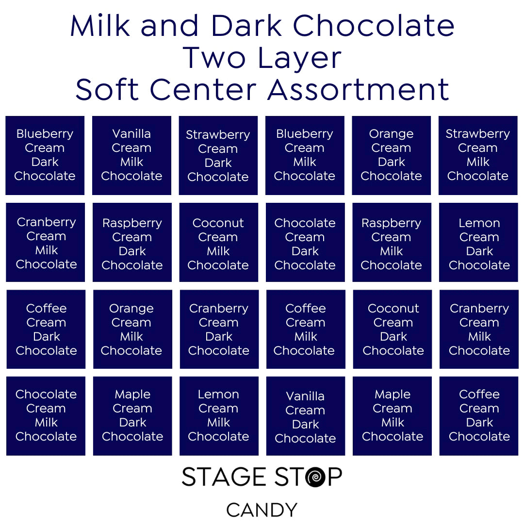 Milk and Dark Chocolate Two Layer Soft Center Assortment flavor guide