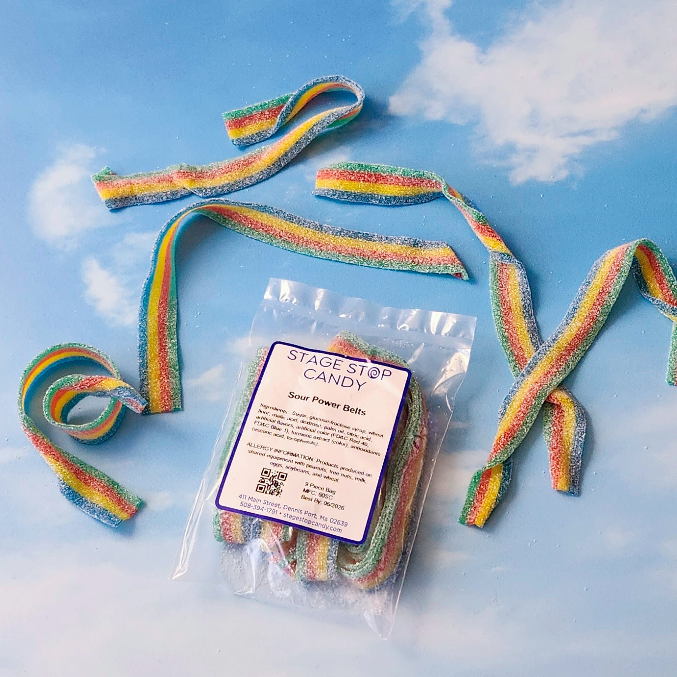 Our Sour Power Belts are packed fresh, the perfect combination of sour and sweet! This 9 piece bag is sure to please.