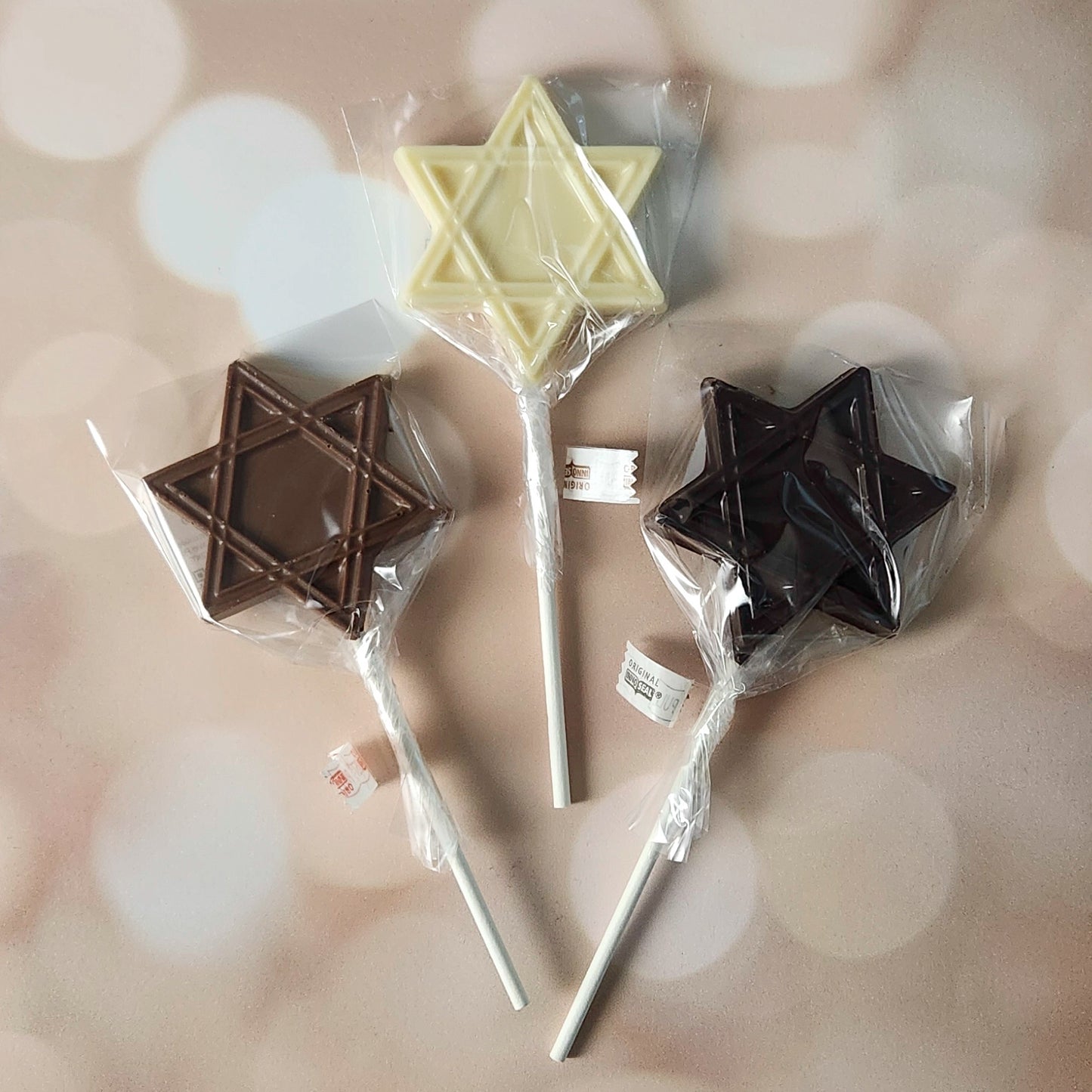 Chocolate Star of David Lollipop.  Available in Milk, Dark or White Chocolate