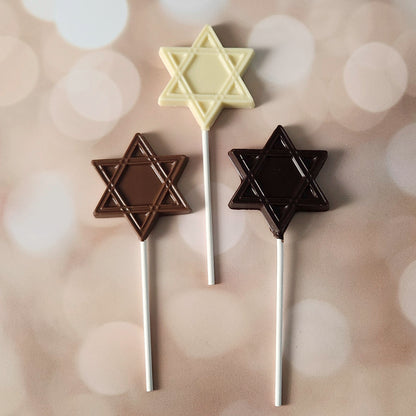 Chocolate Star of David Lollipop.  Available in Milk, Dark or White Chocolate