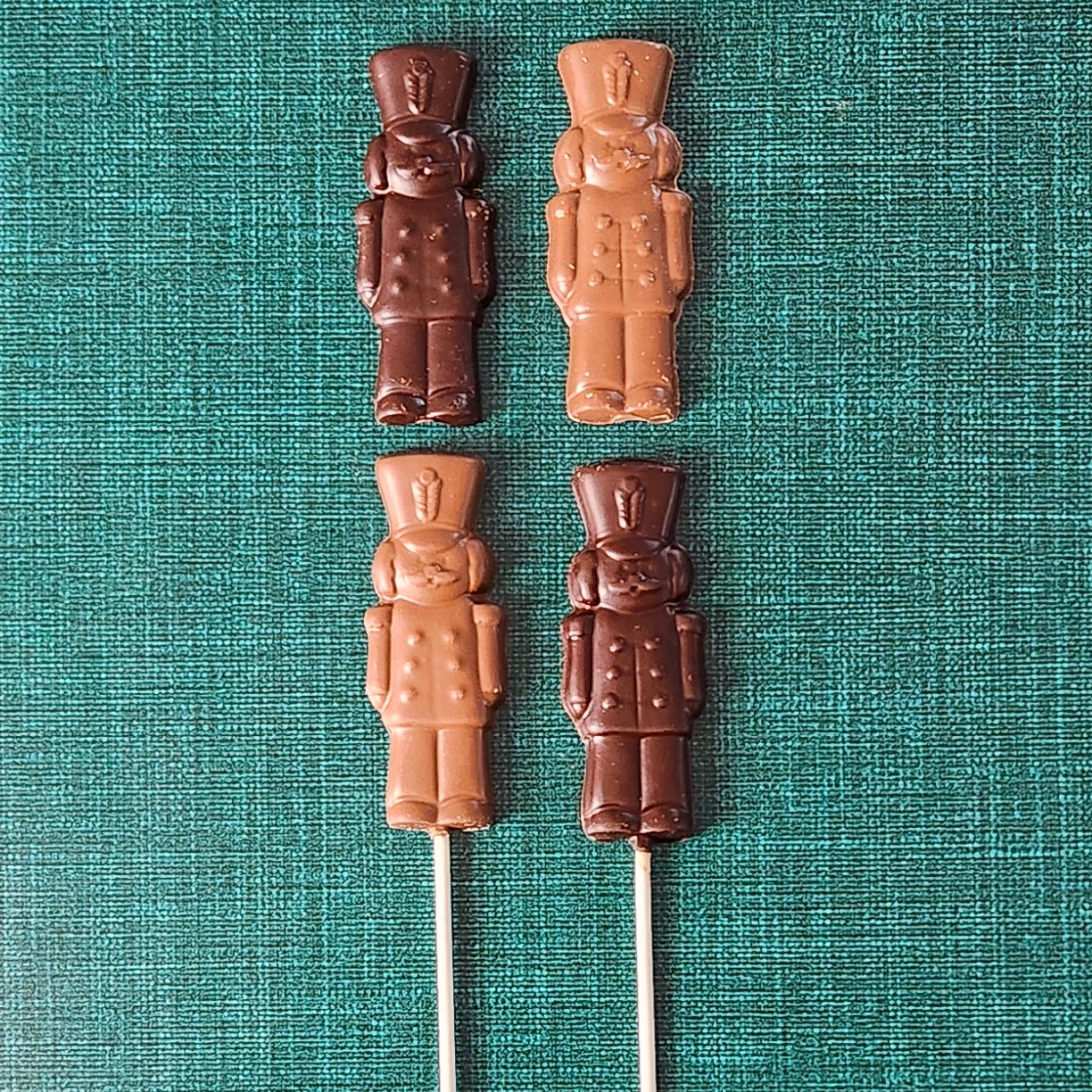 Chocolate toy soldier lollipop - available in milk or dark chocolate