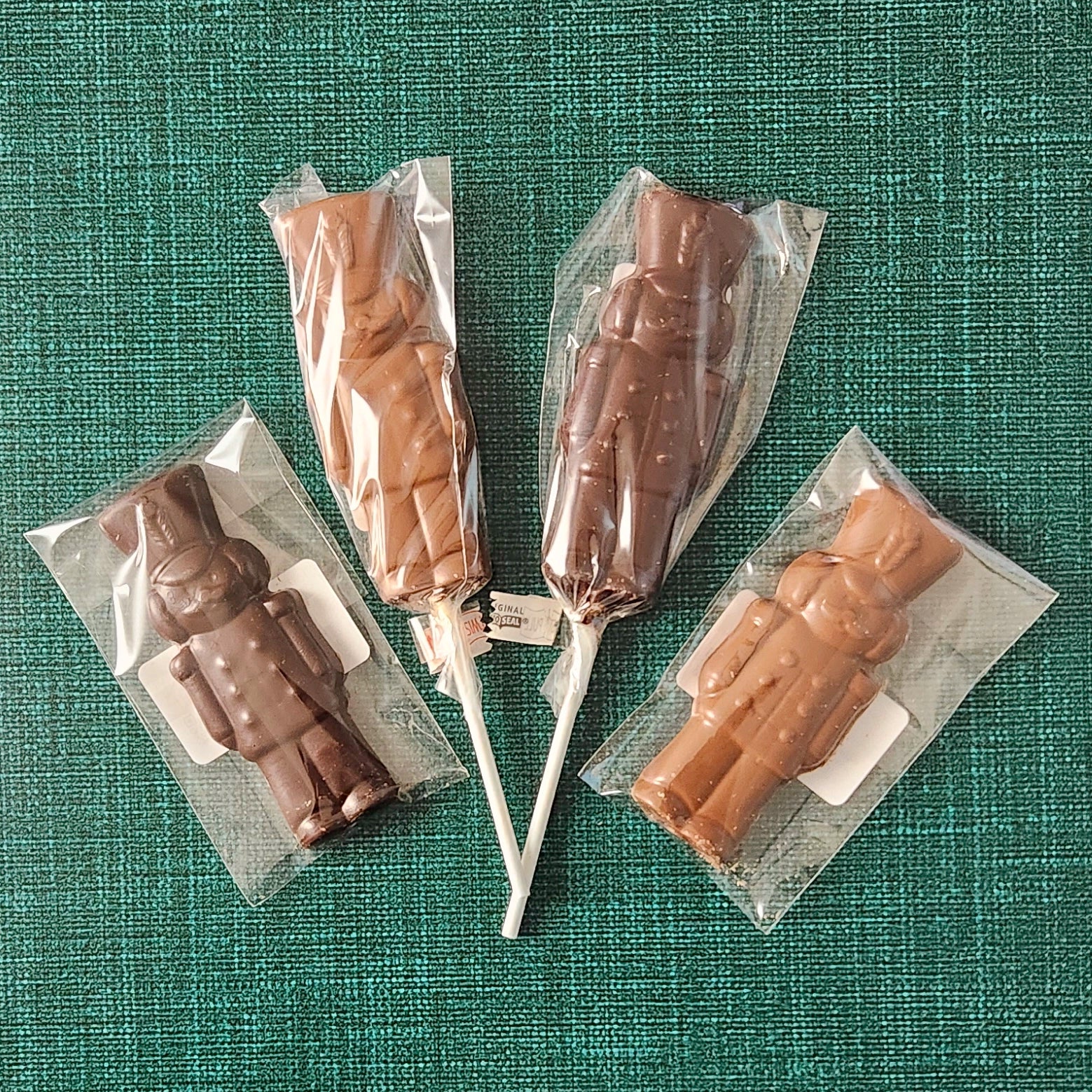 Chocolate toy soldier lollipops and favors.  Available in milk or dark chocolate