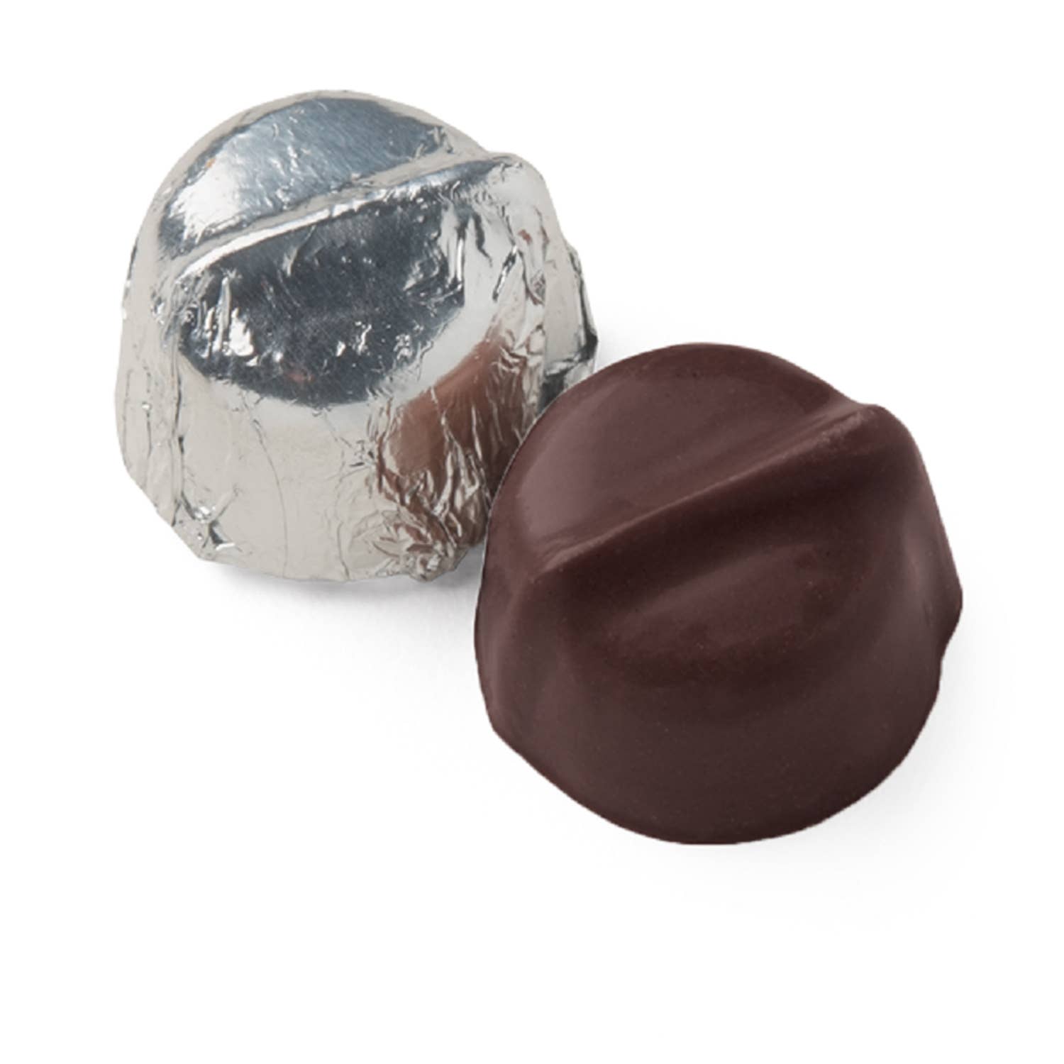 A closeup view of the Vermont Nut Free Dark Chocolate Foiled Drops