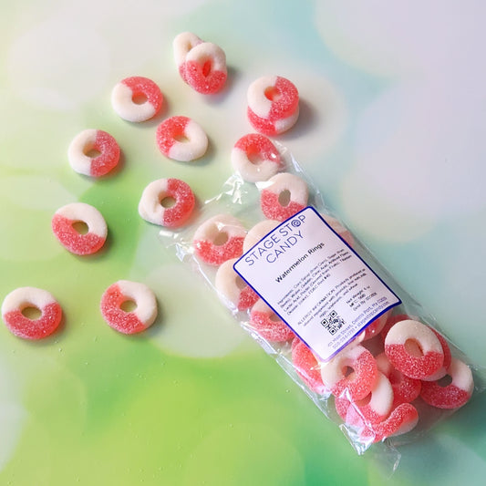 Get ready for a taste sensation with our fruity Watermelon Rings! Packed with intense flavor, these gummy rings come in a 6-ounce bag, perfect for satisfying your sweet tooth.