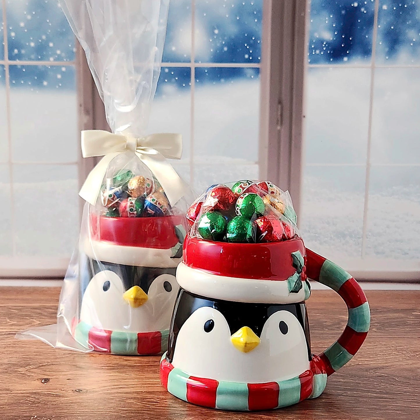 Whimsical Penguin Gift Mug with Chocolate