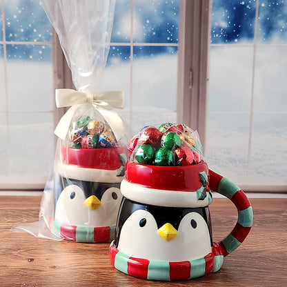 Whimsical Penguin Gift Mug with Chocolate