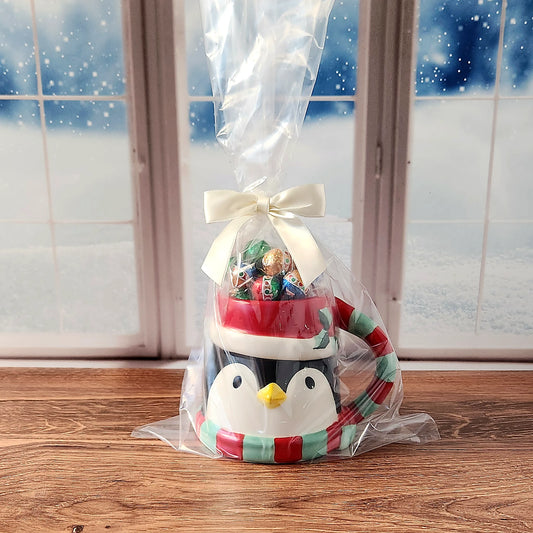 Whimsical Penguin Gift Mug with Chocolate