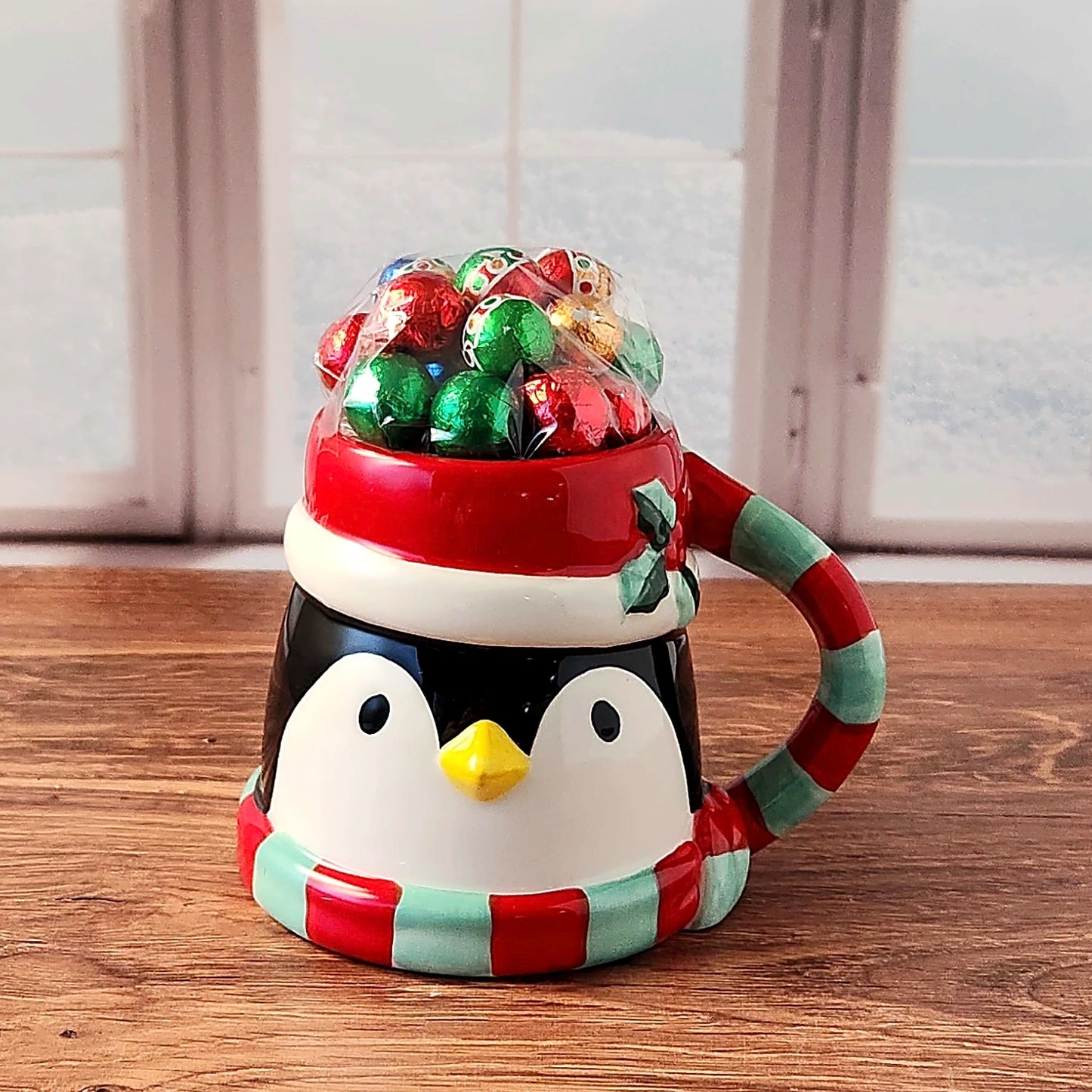 Whimsical Penguin Gift Mug with Chocolate
