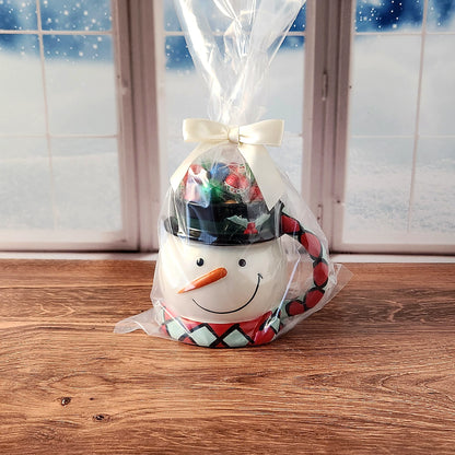Whimsical Snowman Gift Mug with Chocolate