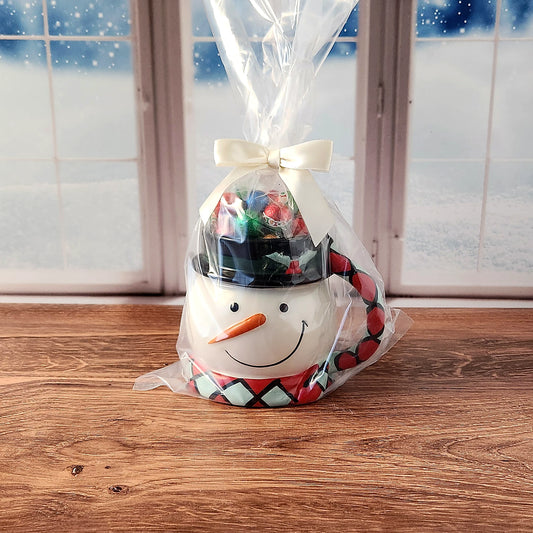Whimsical Snowman Gift Mug with Chocolate