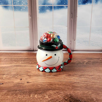 Whimsical Snowman Gift Mug with Chocolate