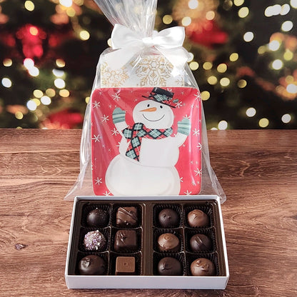 Snowman Plate Set with Milk and Dark Chocolates
