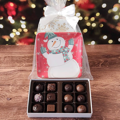 Snowman Plate Set with Milk and Dark Chocolates