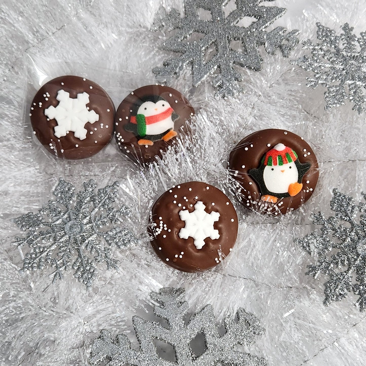 Winter Themed Oreo Cookies Covered in Chocolate