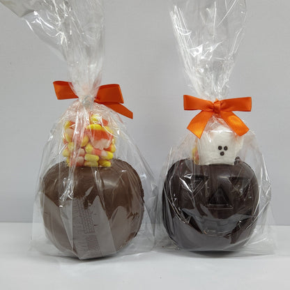 A front and back view of 3d Halloween Pumpkin treats