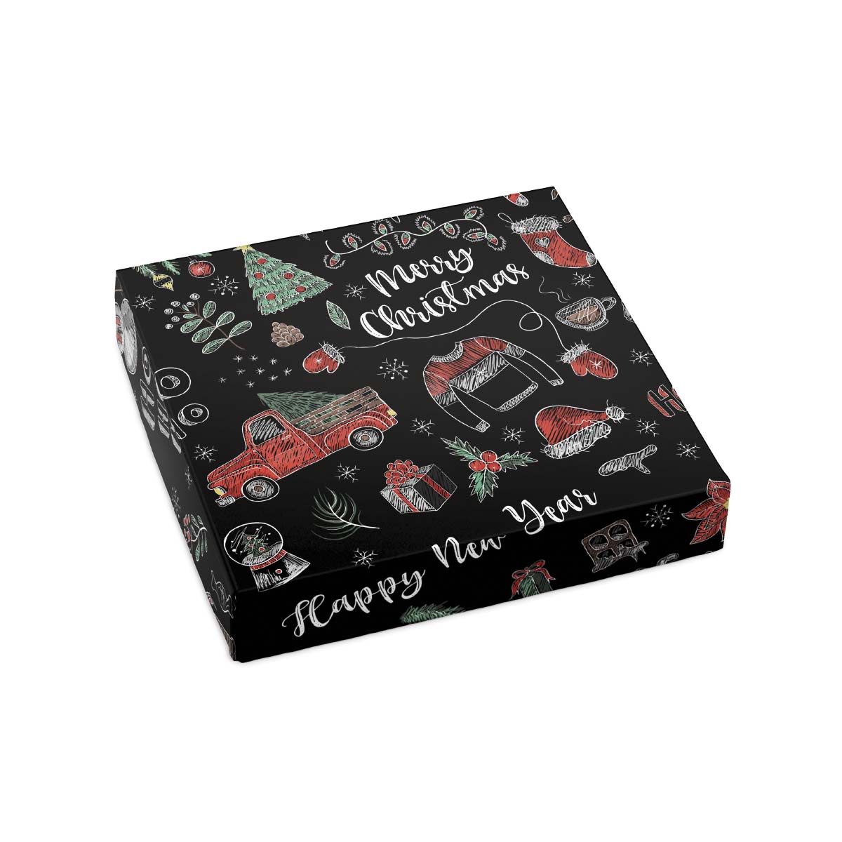 Chalkboard Merry Christmas and Happy New Year Assortment Cover for Chocolate Gift Box